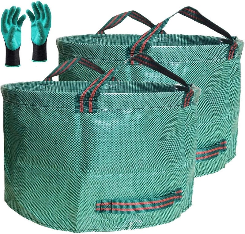 Tespher Professional 2-Pack 63 Gallon Big Lawn Garden Bags (D31,H19 inch) Yard Waste Bags W/Gardening Gloves,Standable,Reusable Leaf Bag,Garden Trash Container,Lawn Weeds,Grass Clippings,Debris Bag 4 Handles - Image 1